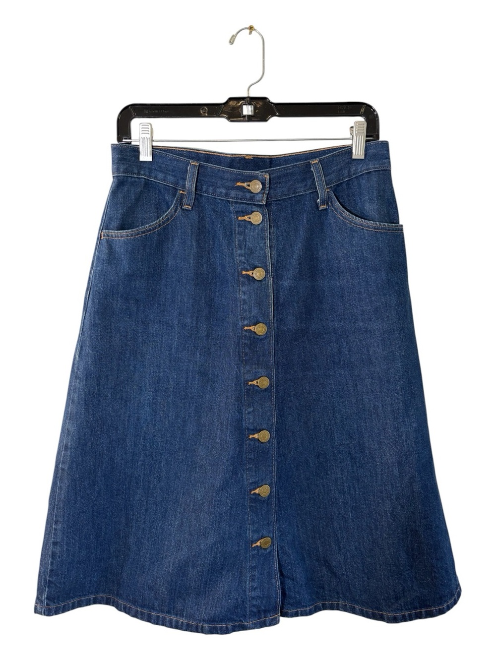 Levi’s Blue Denim Button Front A-Line Midi Skirt Size 27 - Picture 2 of 13